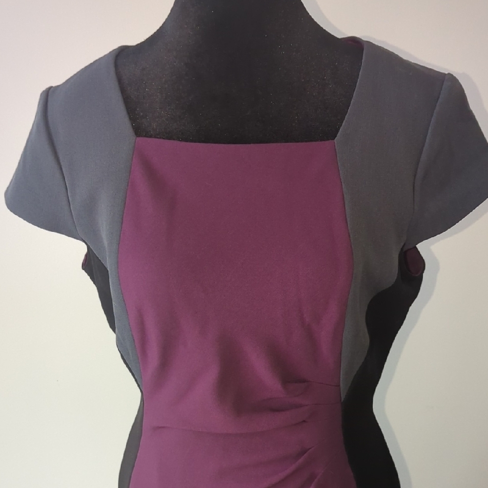 Tahari Purple and Gray Midi Dress Size 10 - Picture 4 of 13
